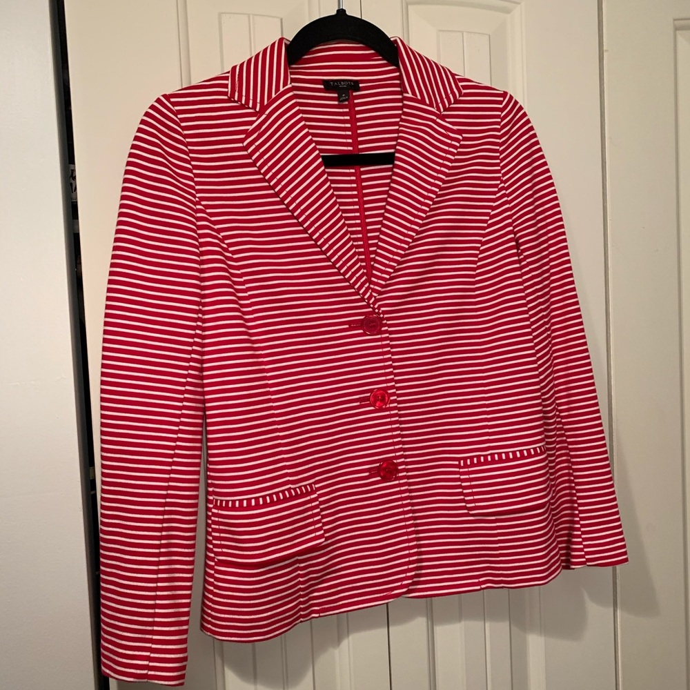 Talbots red striped knit blazer